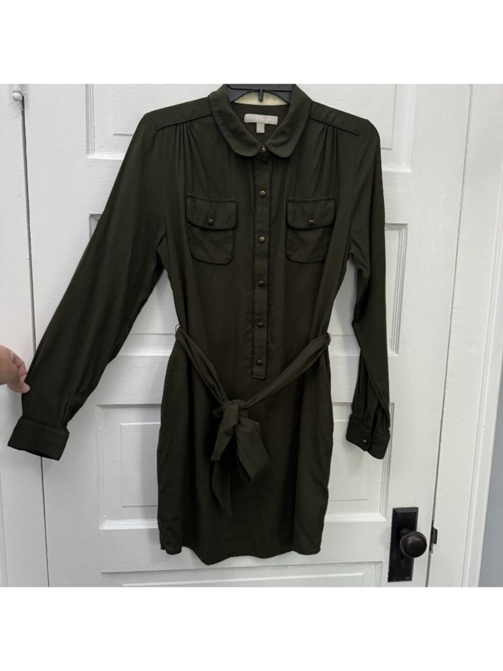 Banana Republic Utility Shirt Dress Women’s 6 Olive Green Belted Pockets